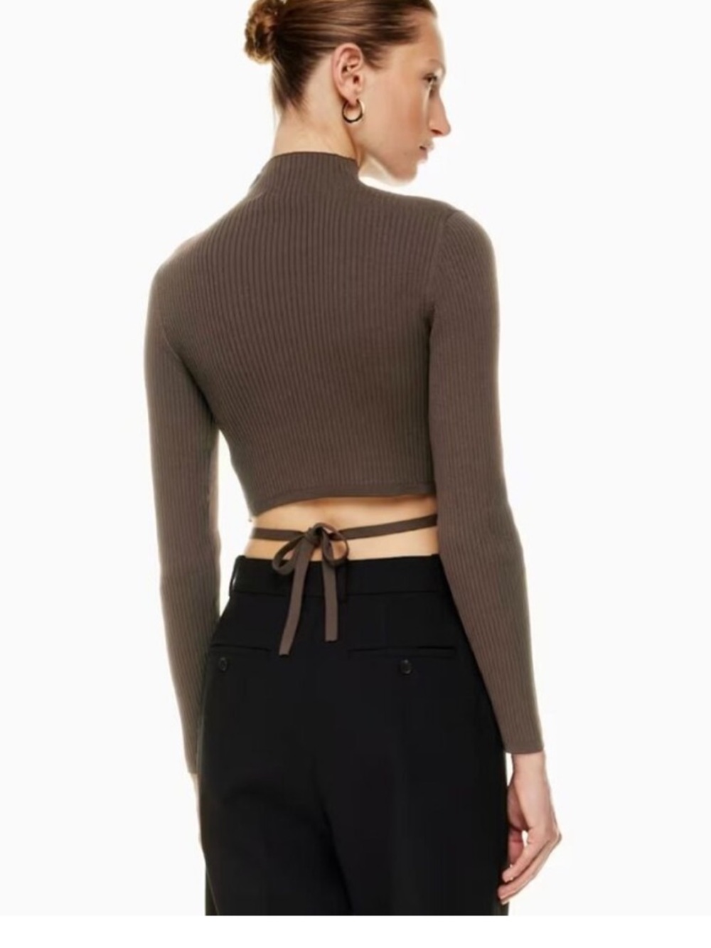 Aritzia‎ Babaton Sculpt Knit Tie-back Longsleeve Mockneck Brown Size XS